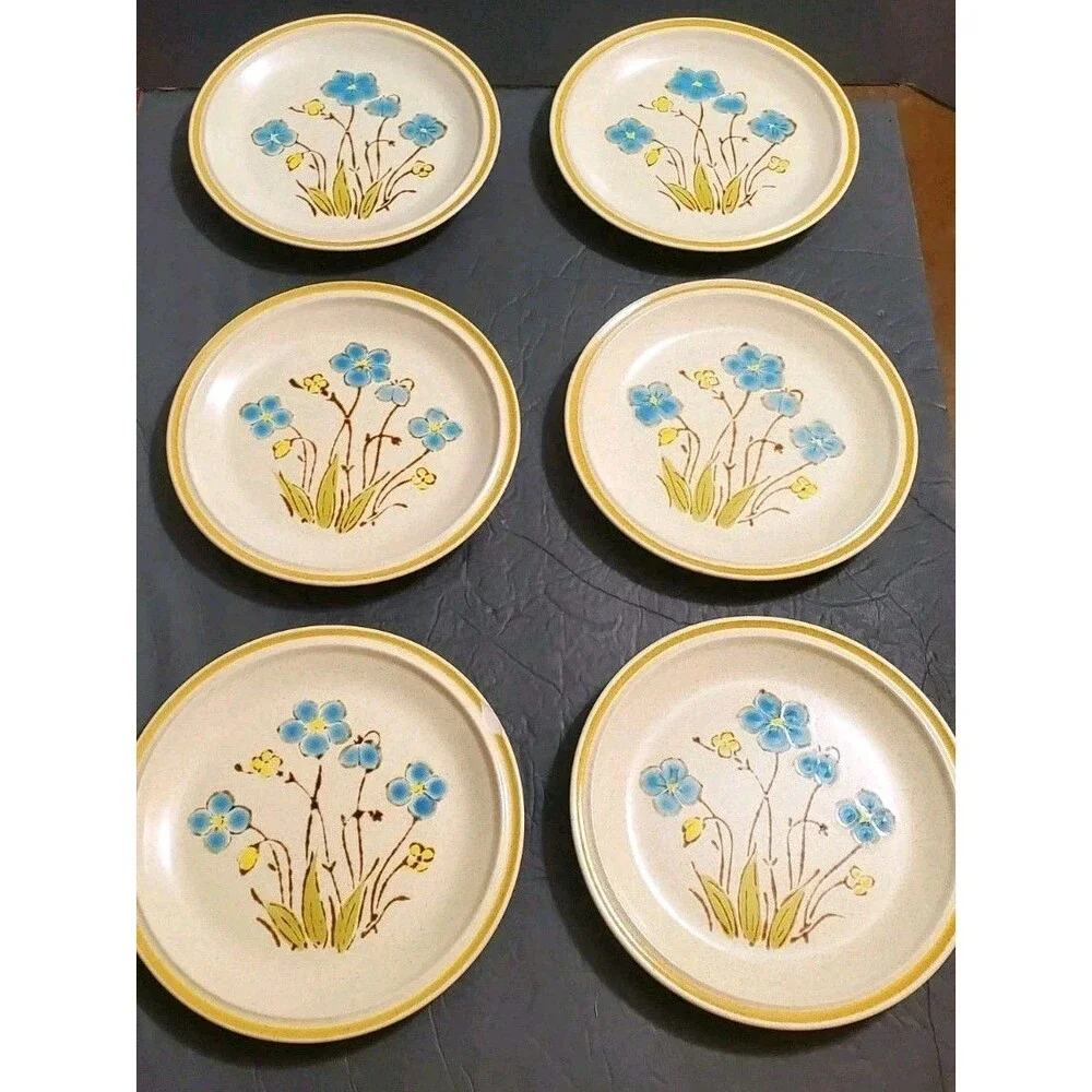 Hearthside Garden Plates Festival Highland Flowers Stoneware Lunch Vtg 6 Pc Set